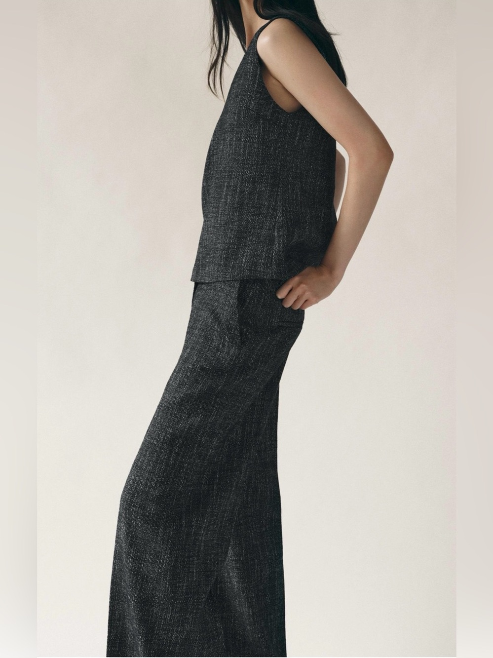 Zara Black Textured Wide-Leg Trousers - Picture 2 of 16